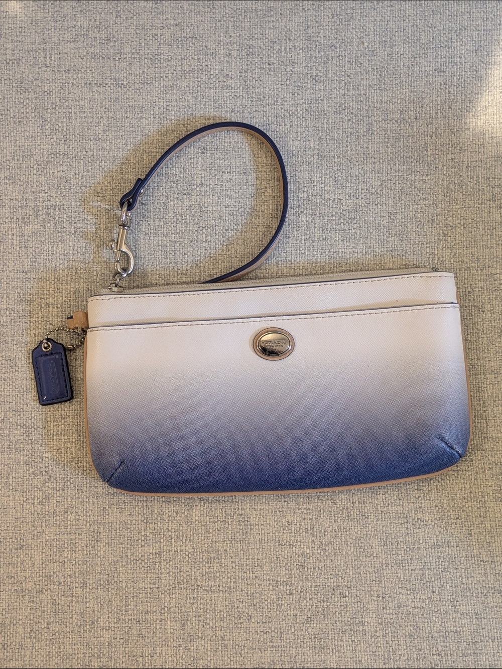 Coach Peyton Blue White Ombré Leather Wristlet Clutch Detachable Strap